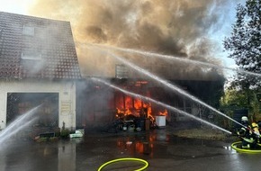 Kreisfeuerwehrverband Bodenseekreis e. V.: KFV Bodenseekreis: Großbrand in Obereisenbach zerstört Werkstatt und Wohnhaus