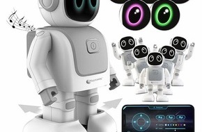 PEARL GmbH: Spielzeugroboter mit App & Sound-Steuerung: Playtastic App-programmierbarer Roboter, 130 Bewegungen, Bluetooth, Lautsprecher