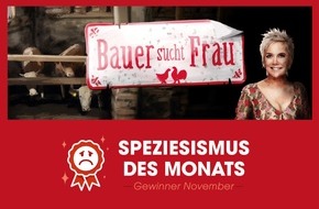 PETA德国公司：Liebe、Landleben和Tierleid：PETA verleiht“Bauer such Frau”Negativpreis“Speziesismus des Monats”
