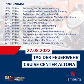 FW-HH: Feuerwehr Hamburg feiert den &quot;Tag der Feuerwehr&quot; - Jetzt mit Zeitplan und Eventübersicht