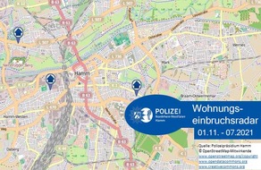 Polizeipräsidium Hamm: POL-HAM: Wohnungseinbruchsradar Hamm für die Woche vom 1.November bis 7. November 2021