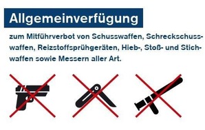 Bundespolizeidirektion München: Bundespolizeidirektion München: Bundespolizei führt Waffenverbotszonen in den Hauptbahnhöfen München, Nürnberg, Würzburg und Augsburg ein