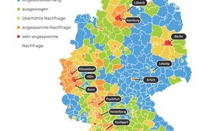 ImmoScout24: Deutschlandkarte der Mietnachfrage: Über die Hälfte des deutschen Mietmarktes ohne Nachfrageüberhang