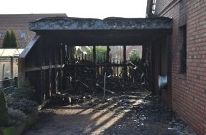 Polizeiinspektion Nienburg / Schaumburg: POL-NI: Brand eines Carports - Wohnhaus kann gerettet werden  -Bild im Download-