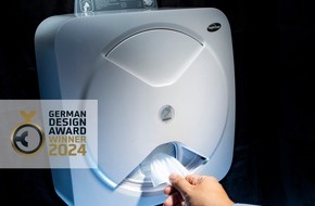 Hagleitner Hygiene International GmbH: Hygieneunternehmen Hagleitner: German Design Award 2024 für den ersten automatischen Desinfektionstuchspender überhaupt