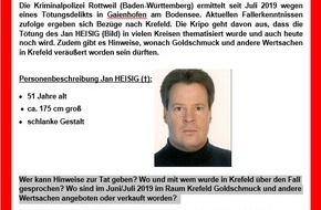 Polizeipräsidium Krefeld: POL-KR: Tötungsdelikt am Bodensee: Spur nach Krefeld - Belohnung ausgesetzt