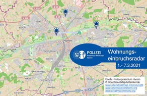 Polizeipräsidium Hamm: POL-HAM: Wohnungseinbruchsradar Hamm für die Woche 01.03.2021 bis 07.03.2021