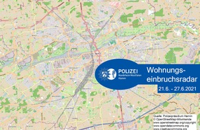 Polizeipräsidium Hamm: POL-HAM: Wohnungseinbruchsradar Hamm für die Woche 21.06.2021 bis 27.06.2021
