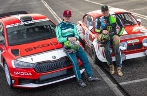 Skoda Auto Deutschland GmbH: Früherer FIA Rallye-Weltmeister Petter Solberg und sein Sohn Oliver testen den legendären Škoda 200 RS