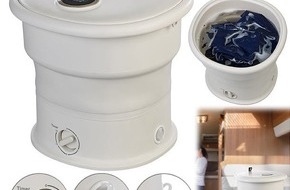 PEARL GmbH: Sichler Haushaltsgeräte Faltbare Mini-Reisewaschmaschine, bis 1,5 kg, Pulsator, Timer, 50 Watt: Auch unterwegs für saubere Wäsche sorgen