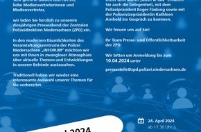 Zentrale Polizeidirektion Hannover: ZPD-H: Einladung zum Presseabend der Zentralen Polizeidirektion Niedersachsen am 24.04.2024(für Film- und Fernsehraufnahmen geeignet)