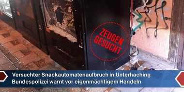 Bundespolizeidirektion München: Bundespolizeidirektion München: Beobachter eines Aufbruchversuchs angegriffen und verletzt - Zeugen gesucht -Bundespolizei warnt vor eigenmächtigem Einzuschreiten