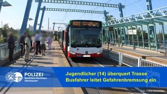 Polizeipräsidium Oberhausen: POL-OB: Jugendlicher (14) überquert Trasse / Busfahrer leitet Gefahrenbremsung ein