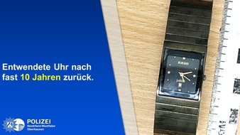 Polizeipräsidium Oberhausen: POL-OB: Nach fast zehn Jahren - Gestohlene Uhr kehrt zu 81-Jährigem zurück