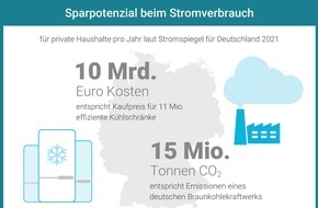 co2online gGmbH: Stromspiegel: Mehr als 300 Euro Stromkosten pro Jahr sparen / CO2-Emissionen deutscher Privathaushalte könnten um 15 Millionen Tonnen sinken / 10 Milliarden Euro unnötige Stromkosten