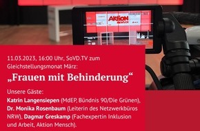 Sozialverband Deutschland (SoVD): SoVD.TV am 11. März 2023 in Kooperation mit der Aktion Mensch: "Frauen mit Behinderung"