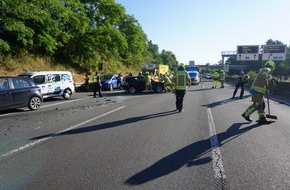 Feuerwehr Ratingen: FW Ratingen: Verkehrsunfall mit mehreren Fahrzeugen und Verletzten auf der BAB 52