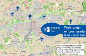 Polizeipräsidium Hamm: POL-HAM: Wohnungseinbruchsradar Hamm für die Woche vom 18. April bis 24. April 2022