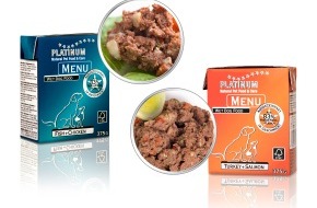 PLATINUM Gmbh & CO KG: Neu und lecker: Hundenassnahrung "PLATINUM MENU" jetzt mit zwei neuen Geschmacksrichtungen aus 83 % Frischfleisch und Frischfisch
