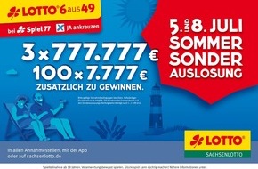 Sächsische Lotto-GmbH: Spiel 77-Sonderauslosung: 777.777 Euro bei Spiel 77 extra gewinnen