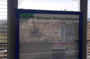 Bundespolizeiinspektion Kassel: BPOL-KS: Vandalismusschäden am Bahnhaltepunkt Melsungen - Bundespolizei sucht Zeugen