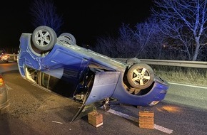 Verkehrsdirektion Mainz: POL-VDMZ: A 60, FR Bingen, PKW überschlägt sich, Fahrer vermeintlich unter Alkoholeinfluss