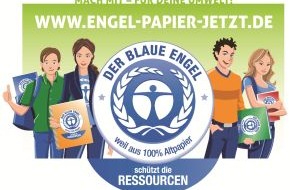 Blauer Engel: Online-Demo: Jugendliche fordern zum Schulstart 2013 "Engel-Papier. Jetzt!" / 100% Recyclingpapier ist trotz Bestnoten immer noch der Hinterbänkler in Deutschlands Klassenzimmern (BILD)