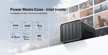 TerraMaster Technology Co., Ltd: TerraMaster startet den F4-425 NAS mit vier Einschüben: Eröffnet ein neues Kapitel in der Leistung von Heim-Speicherlösungen mit Intel x86