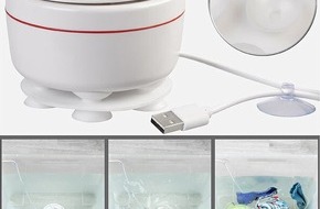 PEARL GmbH: PEARL Ultraschall-Mini-Waschmaschine mit Turbine, 400-U/Min., USB, 15 Watt: Ideal für die Reise, um Kleidung und Geschirr zu reinigen