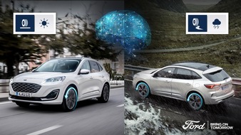 Ford Motor Company Switzerland SA: Künstliche Intelligenz des neuen Ford Kuga Voll-Hybrid hilft auf rutschiger Fahrbahn und spart Treibstoffkosten
