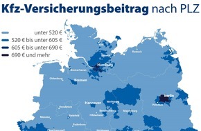 CHECK24 GmbH: Beitragsatlas: Hier zahlen Autofahrer besonders viel für die Kfz-Versicherung