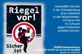 Polizei Duisburg: POL-DU: Stadtgebiet: Kripo berät zum Einbruchsschutz via Video-Konferenz