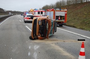 Polizeidirektion Kaiserslautern: POL-PDKL: A63/Winnweiler, Zu schnell gefahren - Pkw überschlägt sich