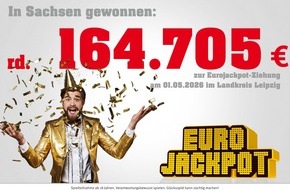 S&auml;chsische Lotto-GmbH: Eurojackpot: 164.705 Euro gehen am 1. Mai in den Landkreis Leipzig