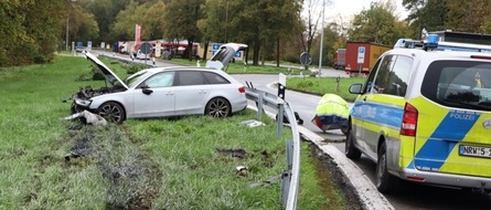Polizei Münster: POL-MS: Übermüdung und Restalkohol - 20-Jähriger landet auf Autobahn 1 im Grünstreifen - 10.000 Euro Sachschaden