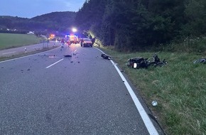 Polizeiinspektion Kusel und Polizeiwache Schönenberg-Kübelberg: POL-PIKUS: Frontalzusammenstoß zwischen Pkw und Motorrad