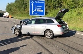 Polizeidirektion Pirmasens: POL-PDPS: Unfall auf der A8 kurz vor der Ausfahrt Winzeln mit Vollsperrung