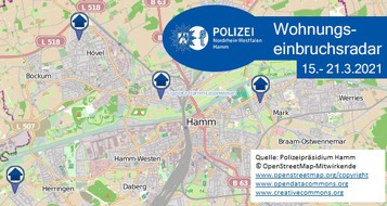 Polizeipräsidium Hamm: POL-HAM: Wohnungseinbruchsradar Hamm für die Woche 15.03.2021 bis 21.03.2021
