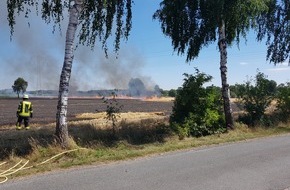 Polizeiinspektion Verden / Osterholz: POL-VER: ++Getreidefeld niedergebrannt - Wind treibt Flammen von Wohnhaus weg++