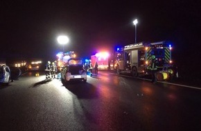 Feuerwehr Gelsenkirchen: FW-GE: Verkehrsunfall auf Autobahn A2 fordert eine schwer- und zwei leichtverletzte Personen