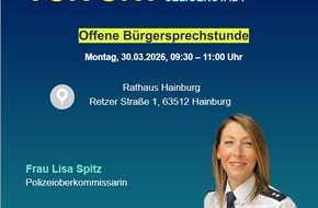 Polizeipr&auml;sidium S&uuml;dosthessen: POL-OF: Offene B&uuml;rgersprechstunde mit der Schutzfrau vor Ort