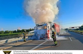 Feuerwehr München: FW-M: Lkw-Brand auf Autobahn (A 99)