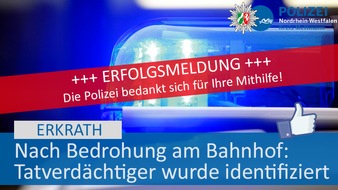 Polizei Mettmann: POL-ME: Ermittlungserfolg nach Bedrohung am Bahnhof: Polizei identifiziert 44-jährigen Erkrather - Erkrath - 2002067