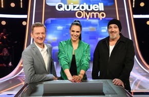 ARD Das Erste: Mit einer Portion Unsinn gegen den Olymp: Michael Kessler und Torsten Sträter bei Esther Sedlaczek / "Quizduell-Olymp" am Freitag, 28. April, 18:50 Uhr im Ersten