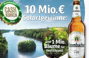 Krombacher Brauerei GmbH & Co.: Krombacher Cash-Korken Aktion: Über 10 Millionen Euro Sofortgewinne & 1 Million Bäume für Deutschland!