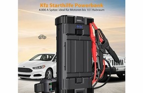 PEARL GmbH: Schnelle Hilfe bei leerer Auto-Batterie - lädt auch Mobilgeräte: revolt Kfz-Starthilfe-Powerbank PB-155.kfz bis 10l Hubraum, 4.000A, 19,2Ah Akku