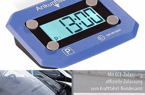 PEARL GmbH: Nie mehr die Parkscheibe vergessen: Lescars Kompakte, digitale e-Parkscheibe, ECE-Zulassung, Erschütterungssensor