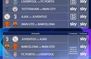 Sky Deutschland: Das Viertelfinale der UEFA Champions League: alle Spiele, alle Tore in der Original Sky Konferenz sowie die Einzelspiele ManUnited - Barcelona und Tottenham - ManCity live und exklusiv bei Sky