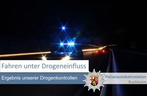 Polizeidirektion Neustadt/Weinstraße: POL-PDNW: Polizeiautobahnstation Ruchheim - Drogenfahren im Dienstbezirk am vergangenen Wochenende