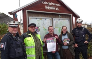 Polizeidirektion Lübeck: POL-HL: Lübeck - St. Jürgen / Laube verschlossen, Wertgegenstände raus? Einbruchschutzprävention im Kleingärtnerverein Mühlentor e.V.